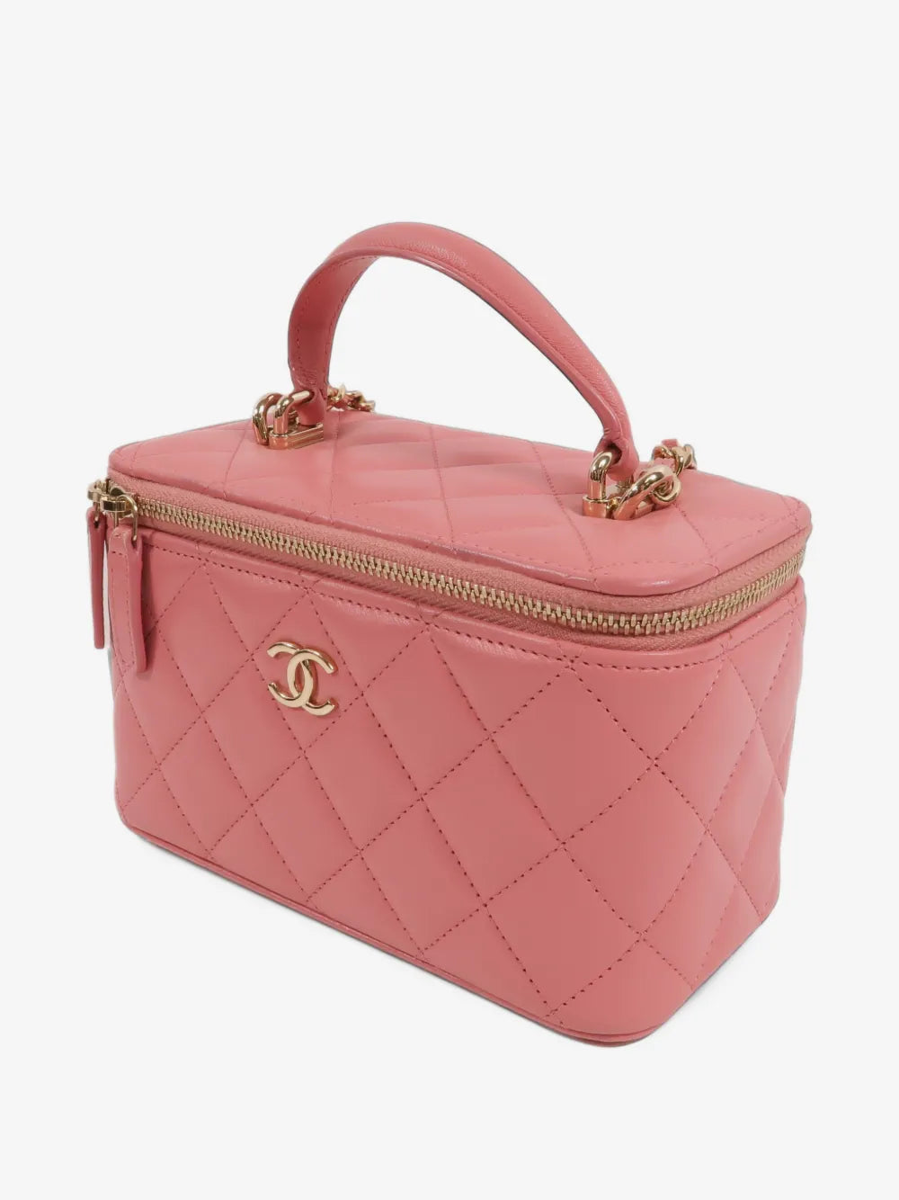 Chanel Vanity Case pink quilted leather – back view
