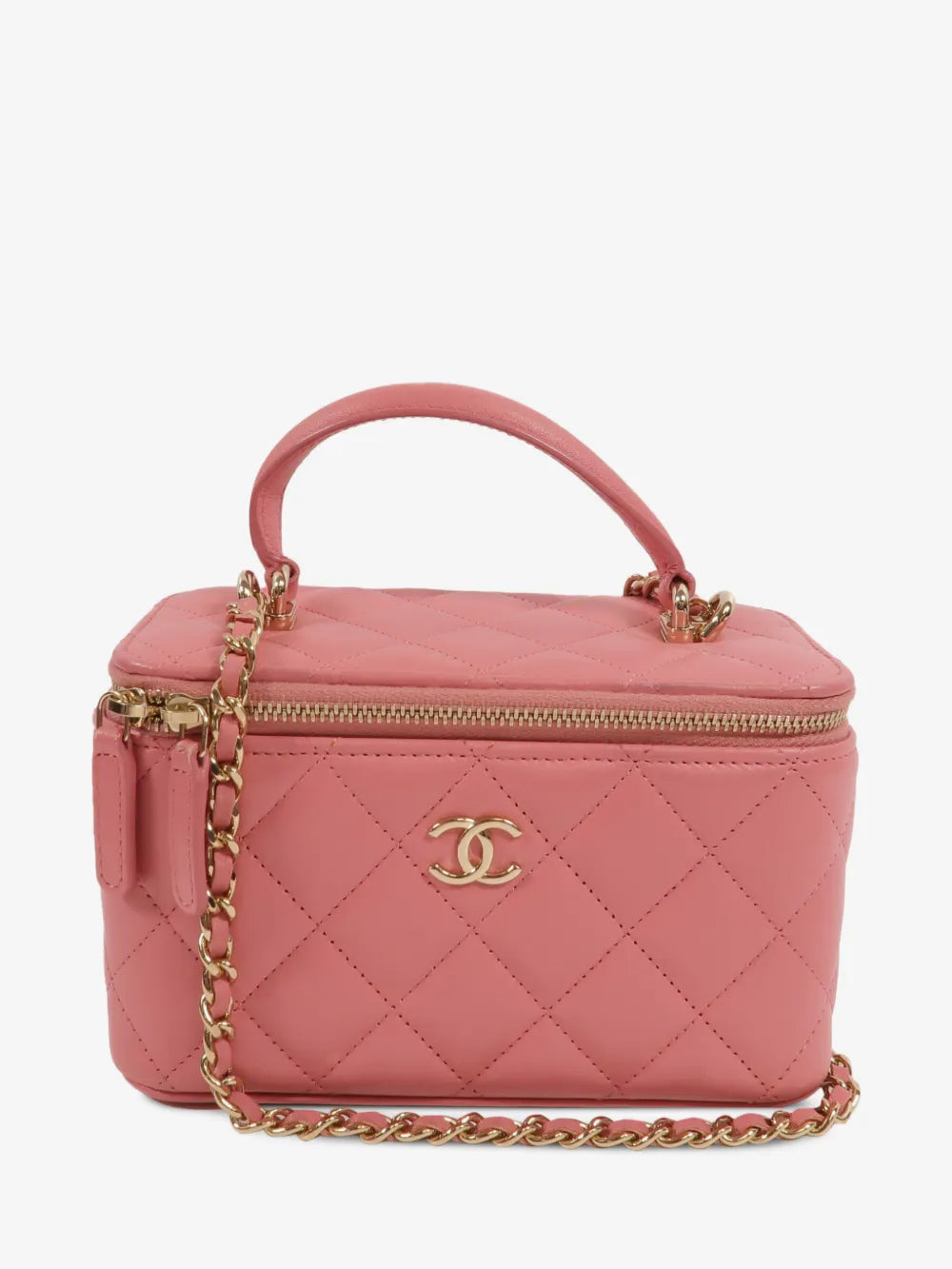 Chanel Vanity Case pink quilted leather – interior view